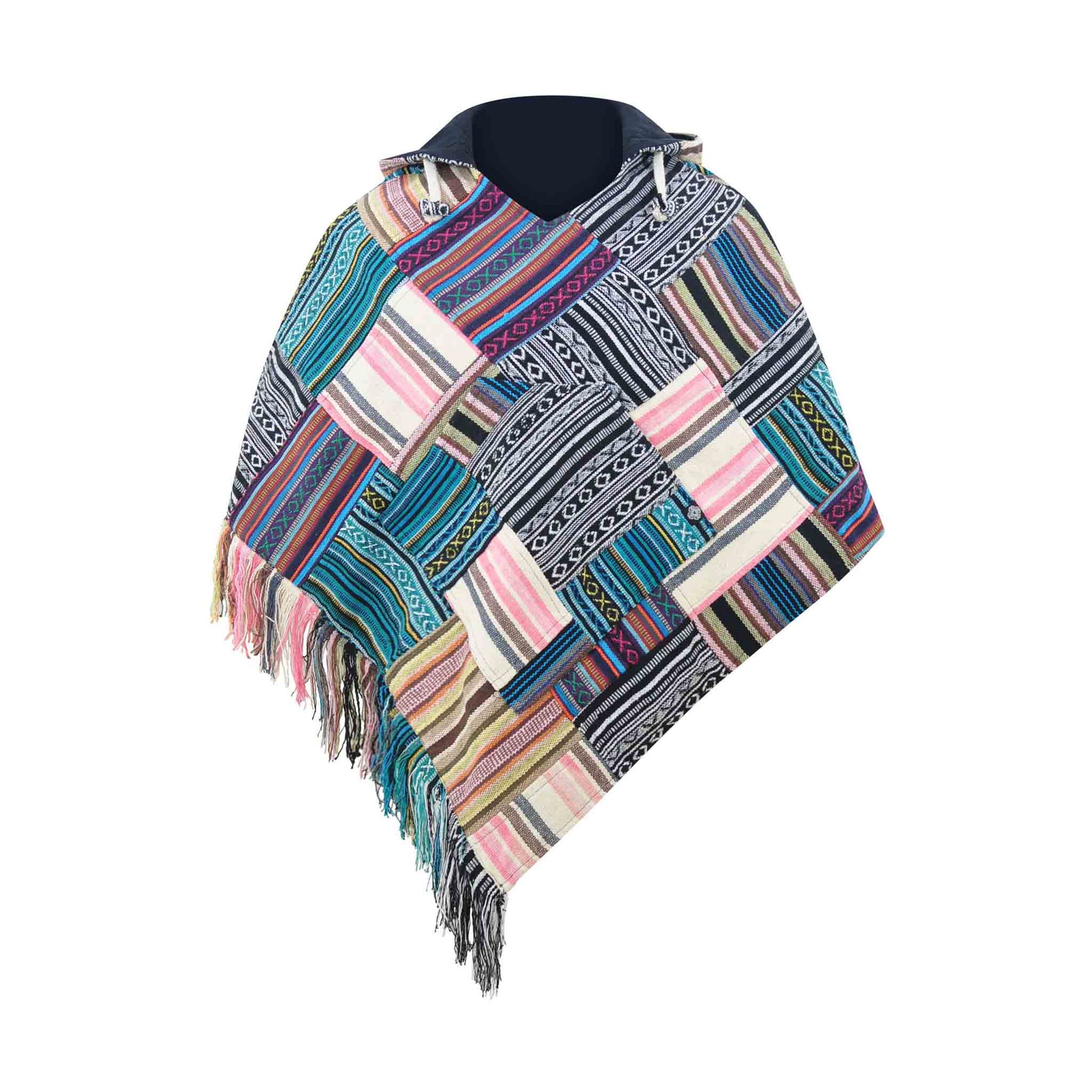 Hippie Style Poncho Damen Relaxed Patchwork